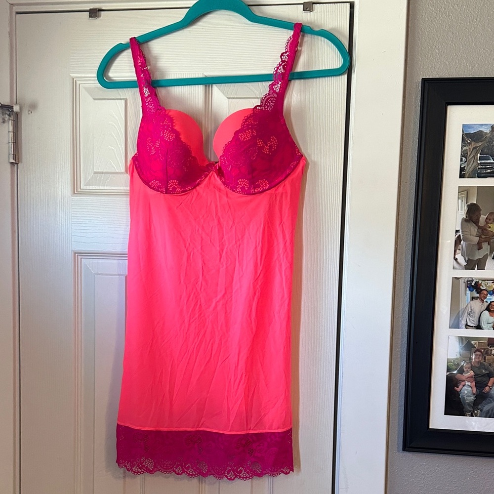 Victoria's Secret Vibrant Neon Pink Lace Chemise